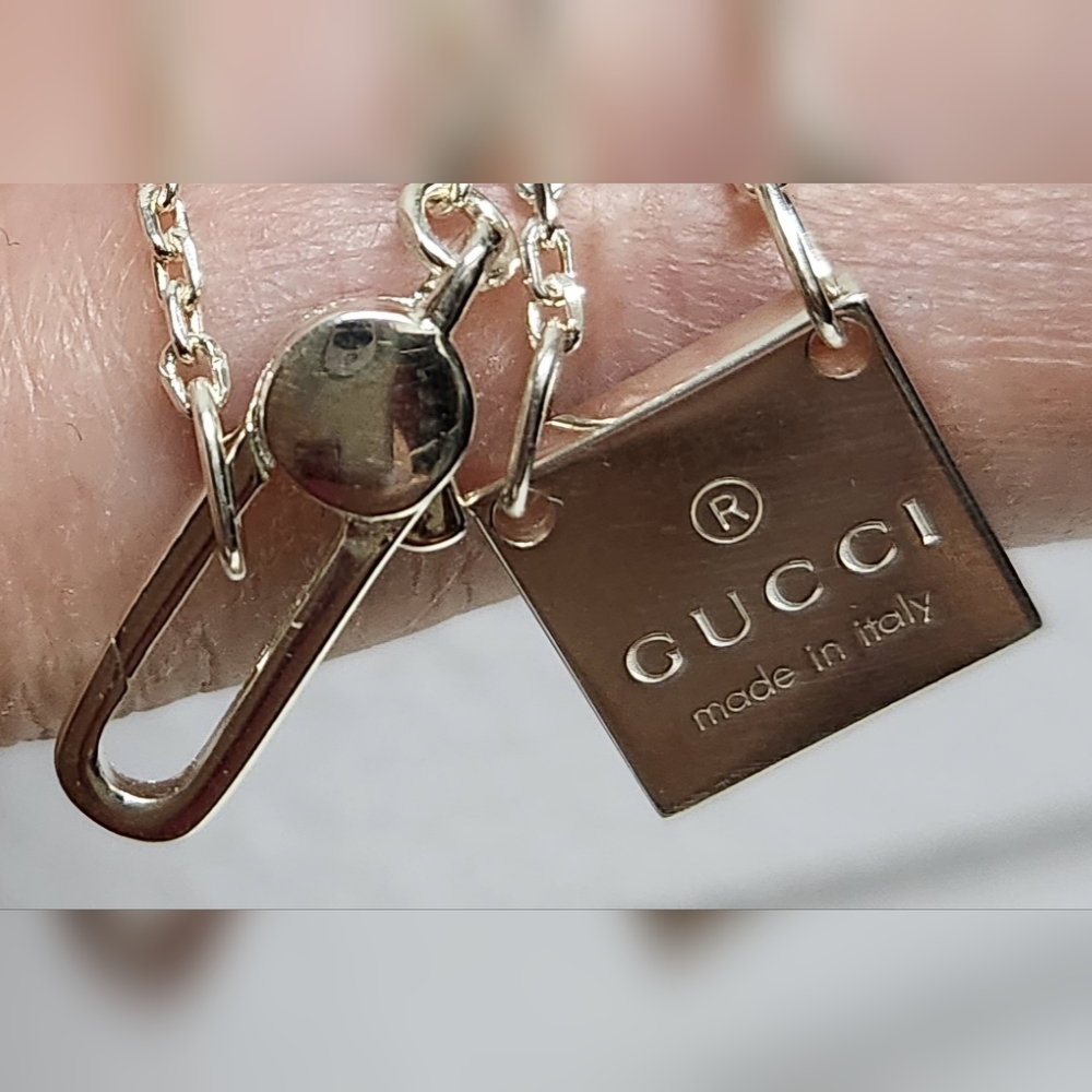 GUCCI .925 Sterling Silver Trademark Necklace with Square Tag NEW - MINIMALIST